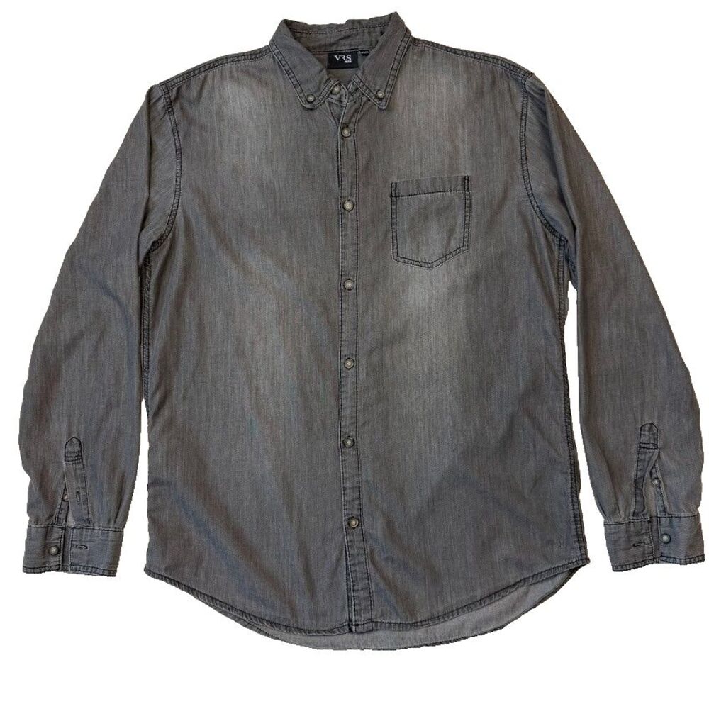 VRS Man (Denmark Brand) Gray 100% Cotton Long Sleeve Button Down Shirt, XL 43/44